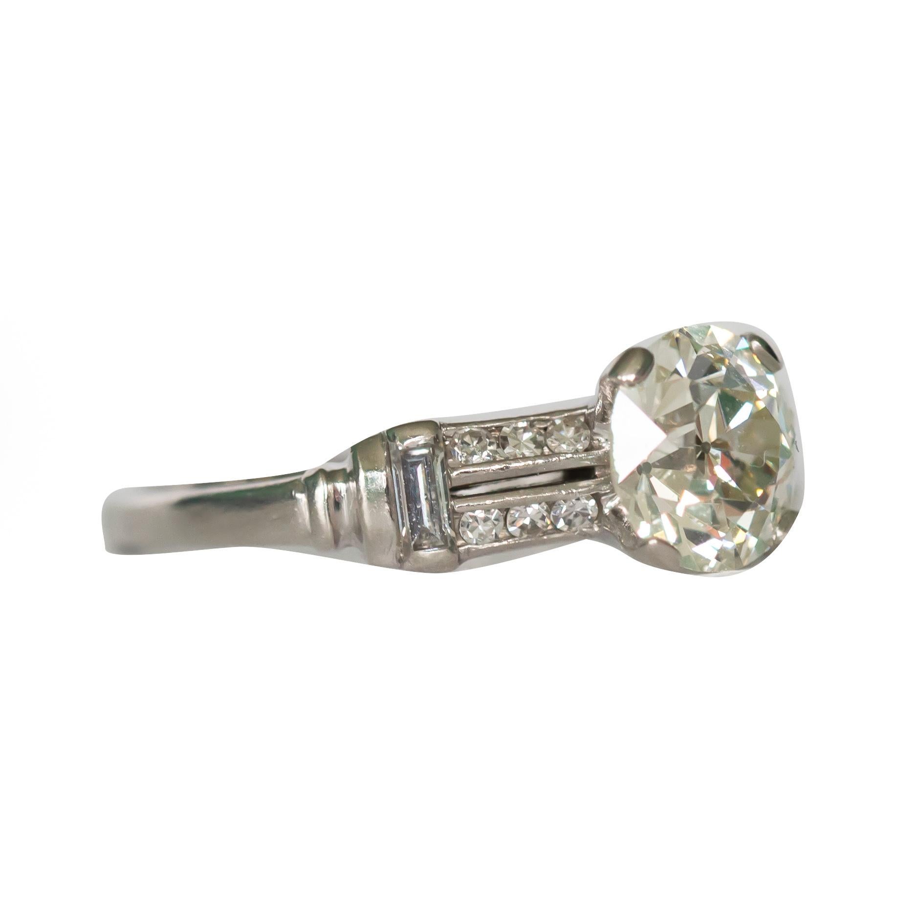Art déco Bague de fiançailles en platine avec diamant de 1,04 carat en vente