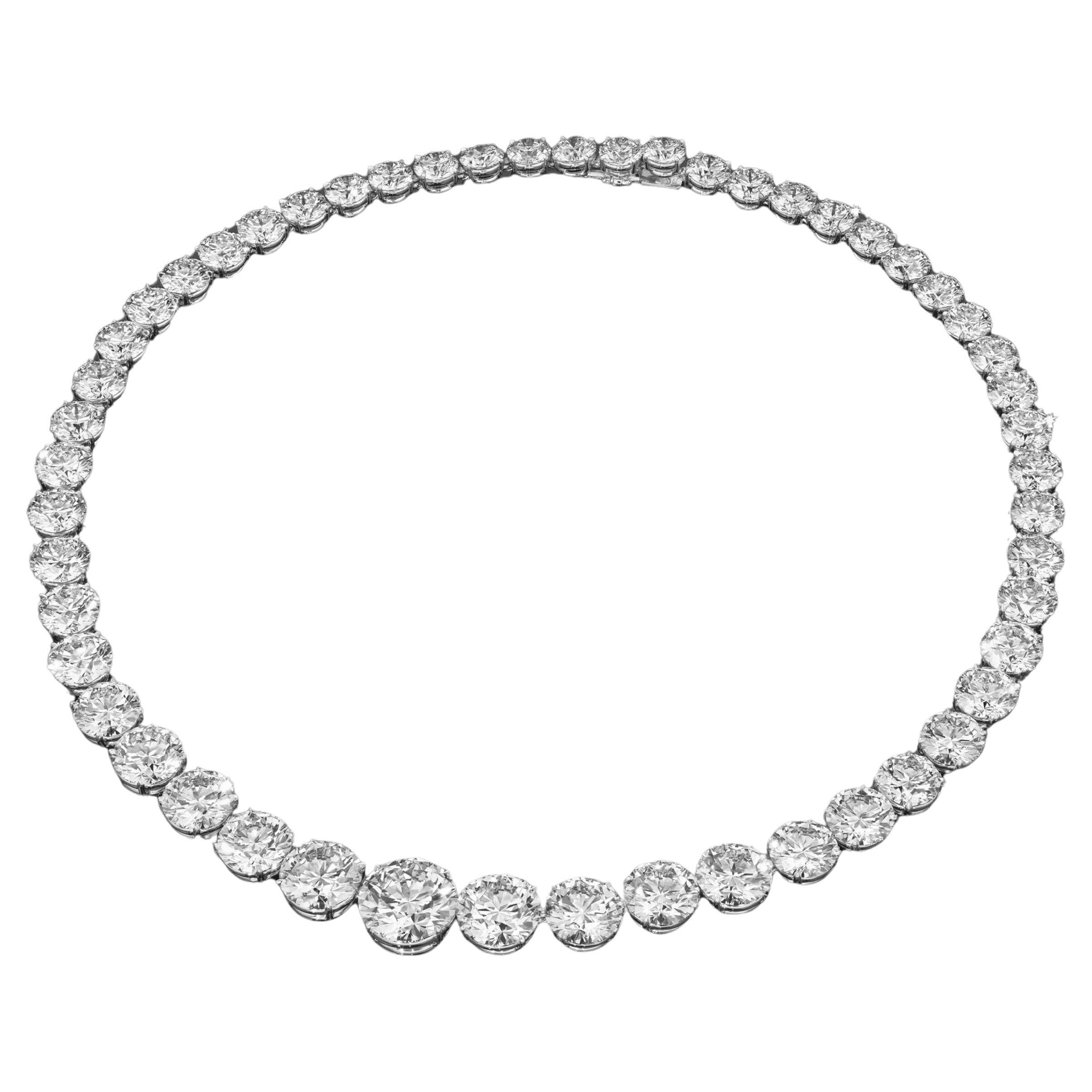 Contemporary 104 Carat Diamond Riviera Platinum Necklace For Sale