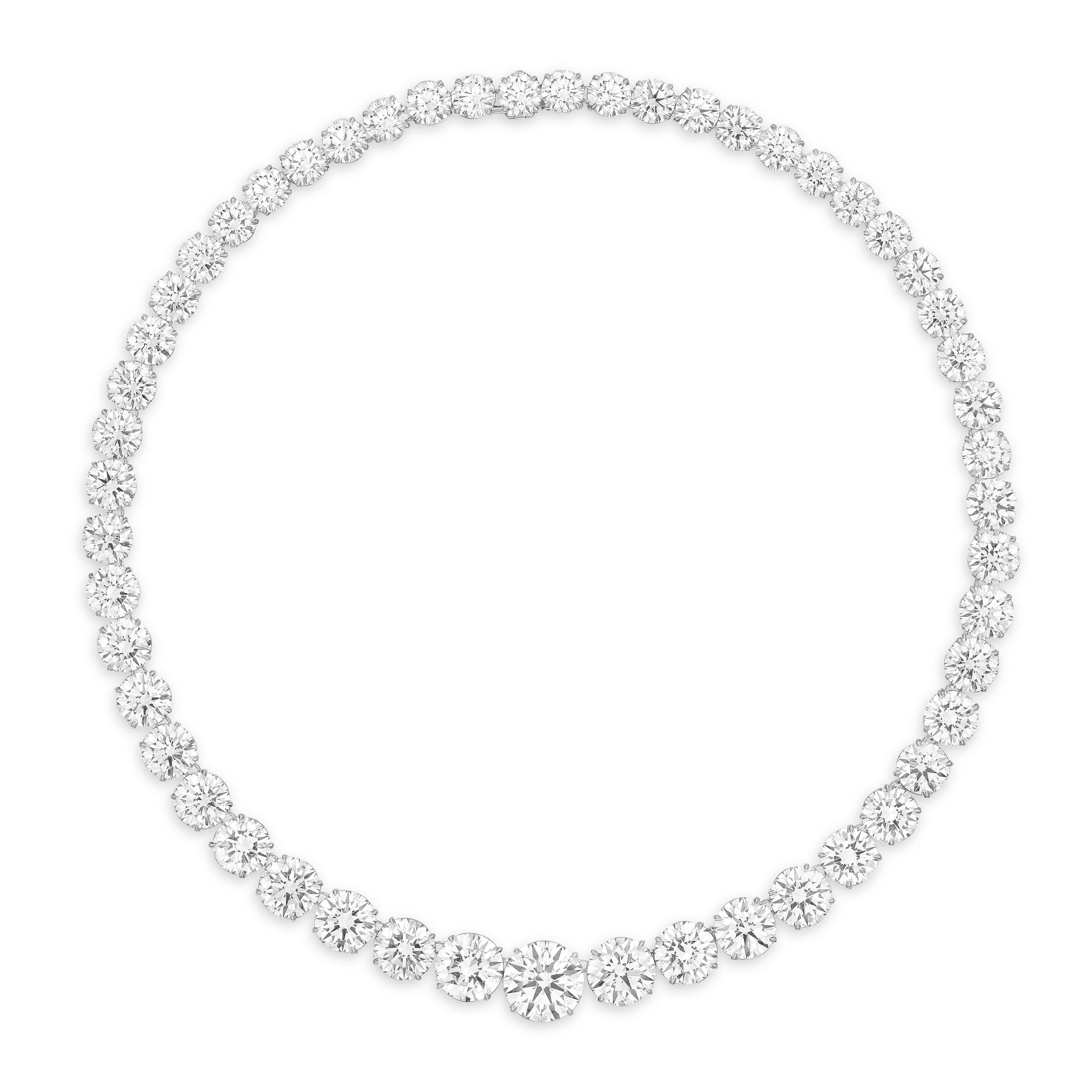 Round Cut 104 Carat Diamond Riviera Platinum Necklace For Sale