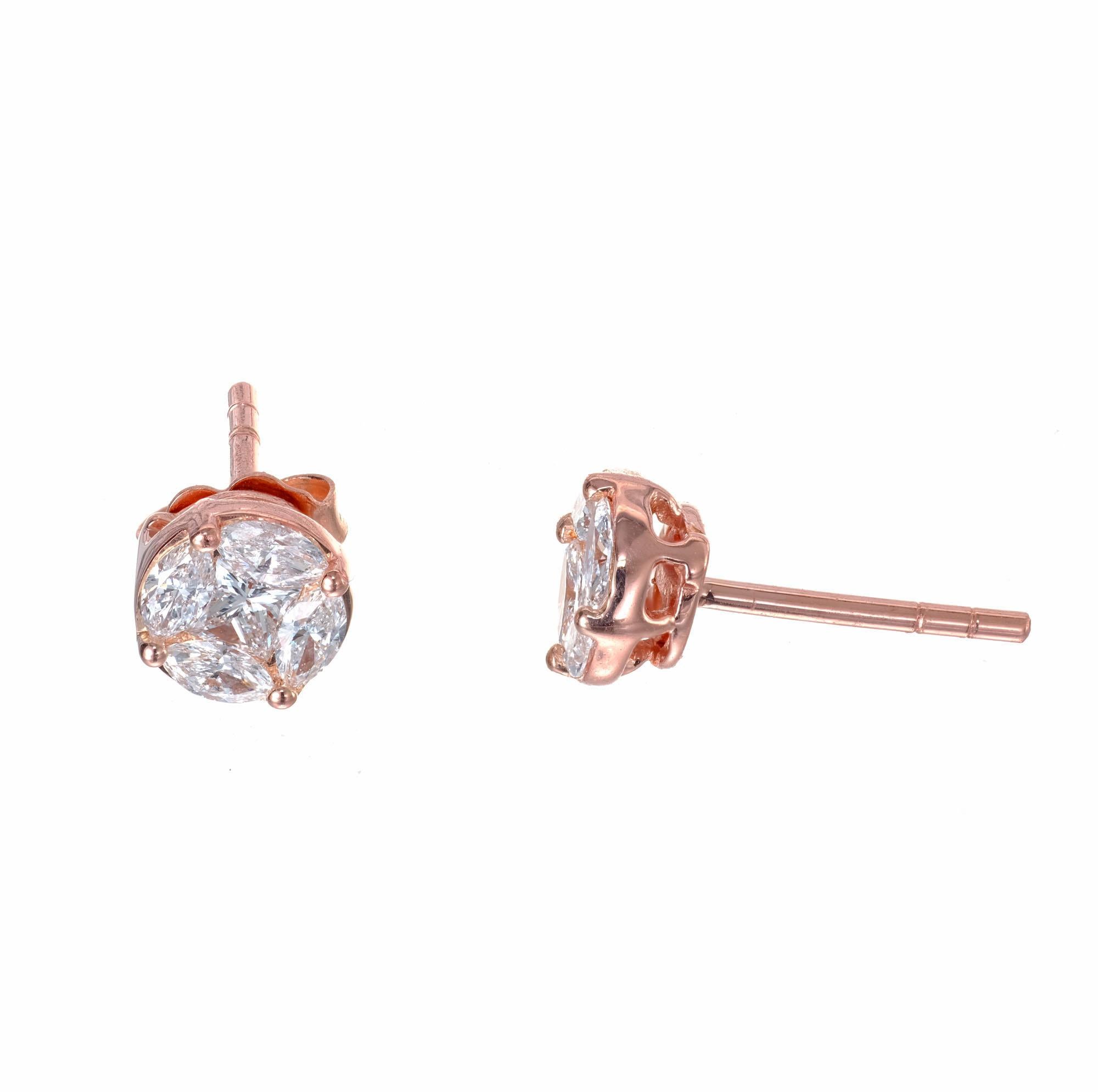 Marquise Cut 1.04 Carat Diamond Rose Gold Stud Earrings