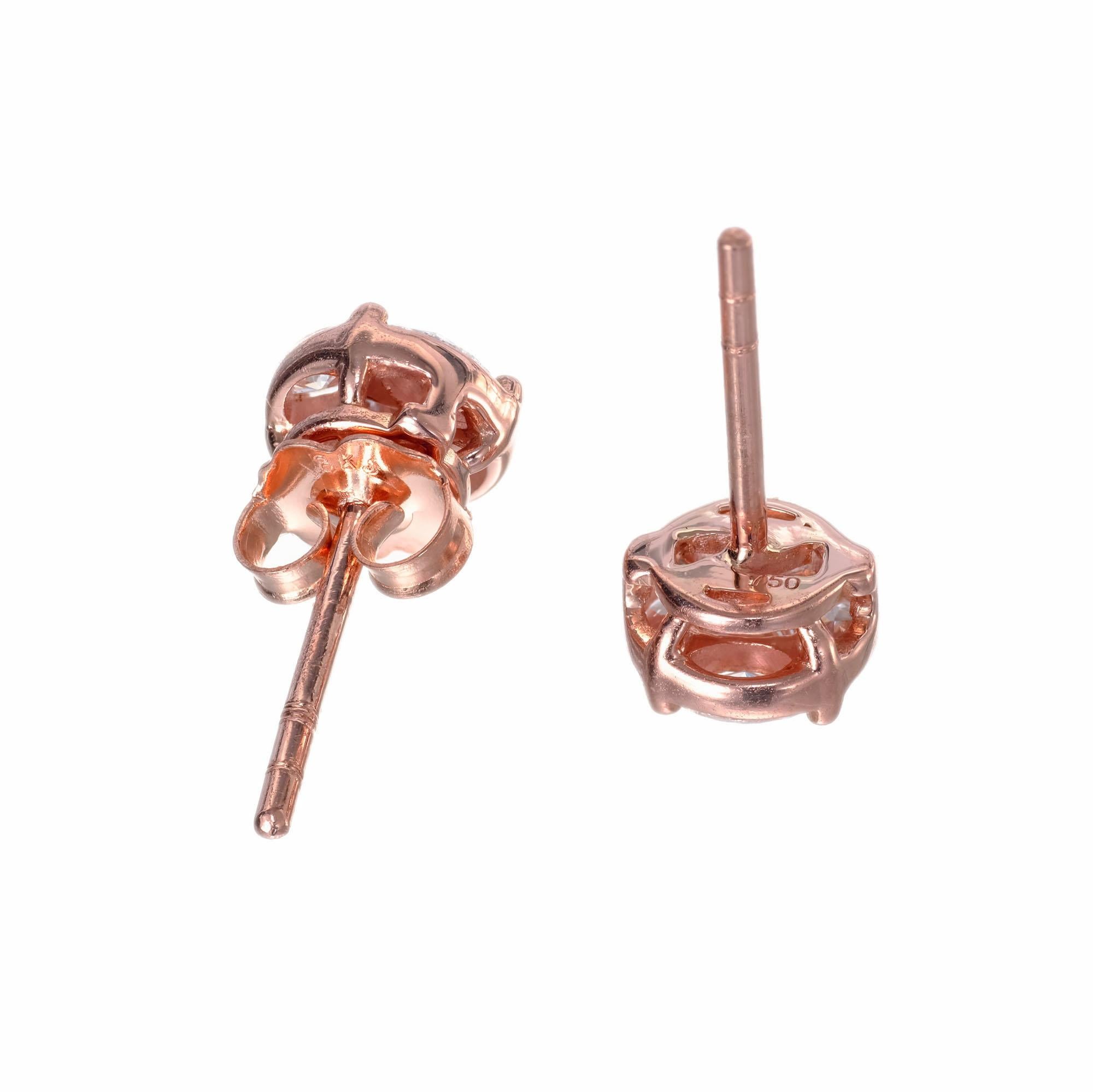 1.04 Carat Diamond Rose Gold Stud Earrings In Excellent Condition In Stamford, CT