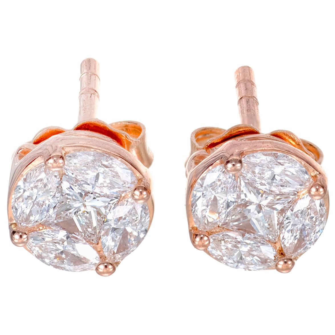 1.04 Carat Diamond Rose Gold Stud Earrings