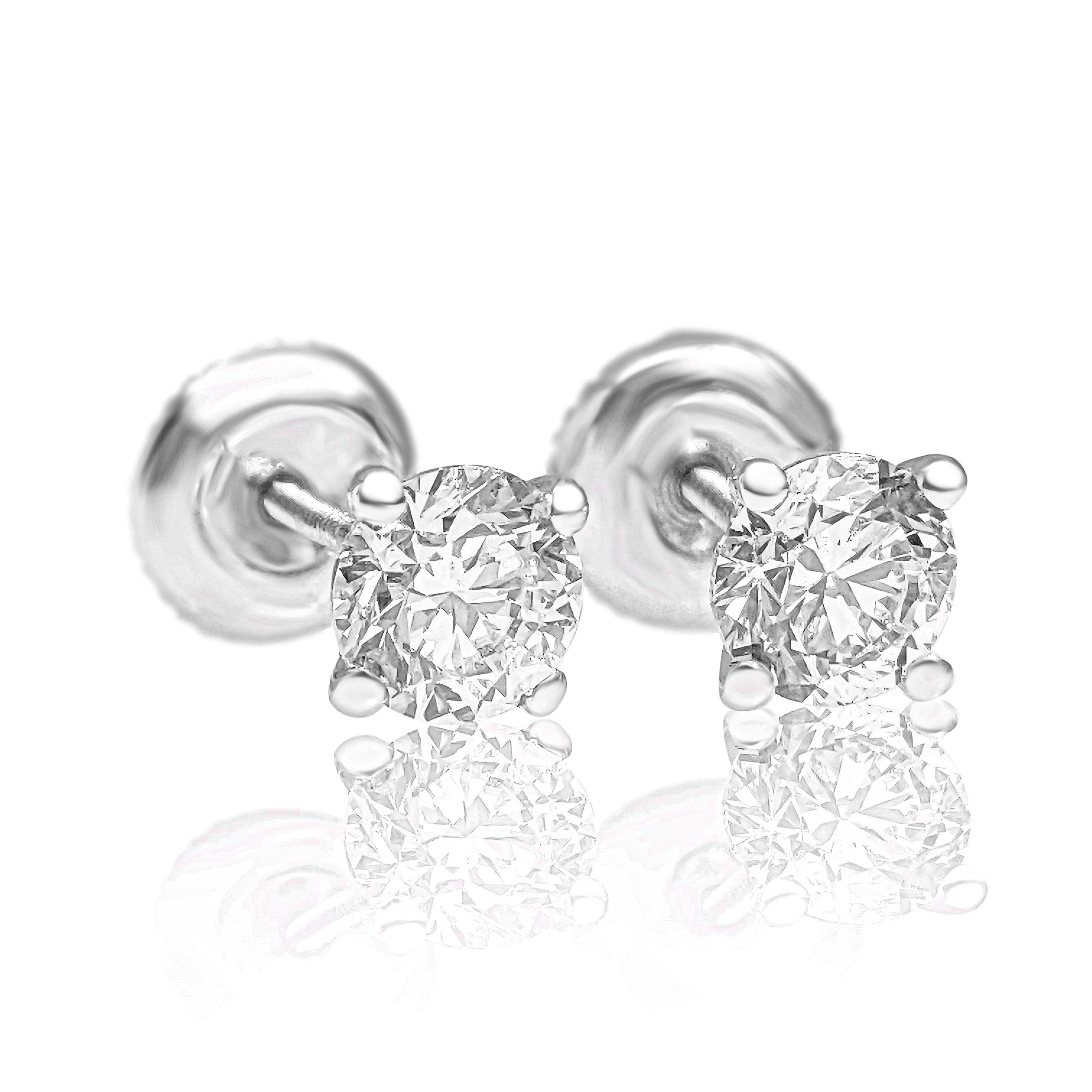 $1 NO RESERVE! - 1.04cttw VVS-VS Stud Diamond Earrings, 14K White Gold In New Condition In Ramat Gan, IL