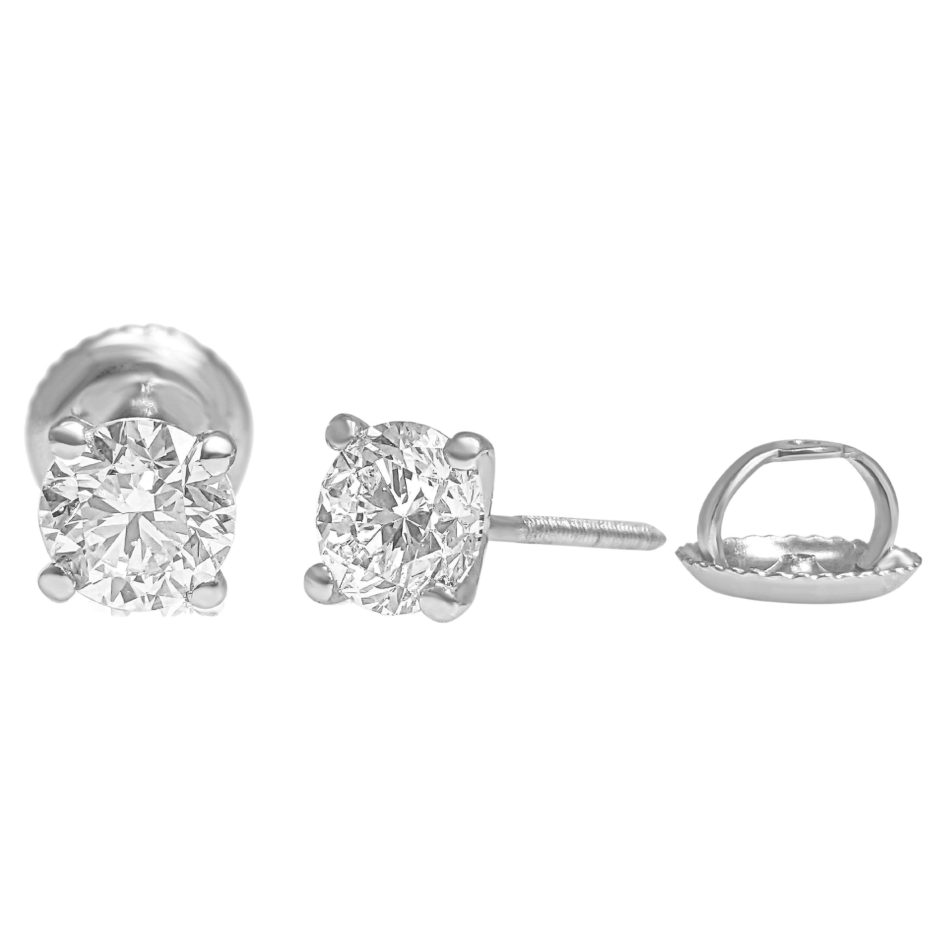 $1 NO RESERVE! - 1.04cttw VVS-VS Stud Diamond Earrings, 14K White Gold