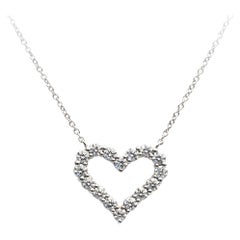 1.04 Carat E-F Color VS Clarity Diamond Open Heart 18k White Gold Chain Pendant