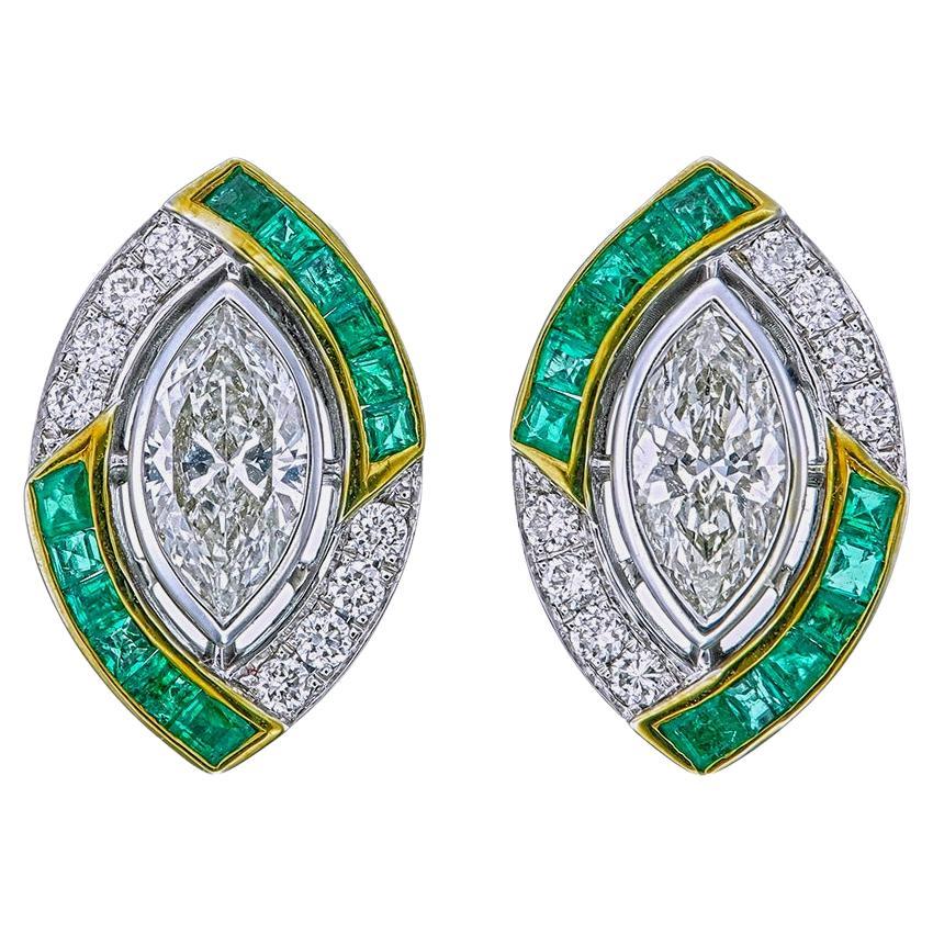 Pendientes de esmeralda y diamantes de 1,04 quilates en oro blanco de 18 quilates