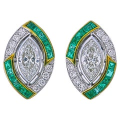 1.04 Carat Emerald and Diamond Earrings in 18 Karat White Gold