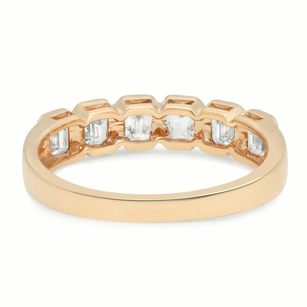 Emerald Cut 1.04 Carat Emerald Bezel Diamond Ring 18K Yellow Gold  For Sale