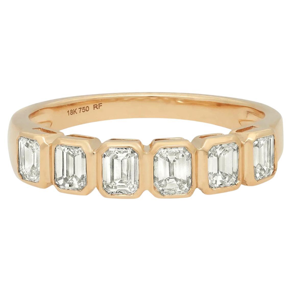 1.04 Carat Emerald Bezel Diamond Ring 18K Yellow Gold  For Sale
