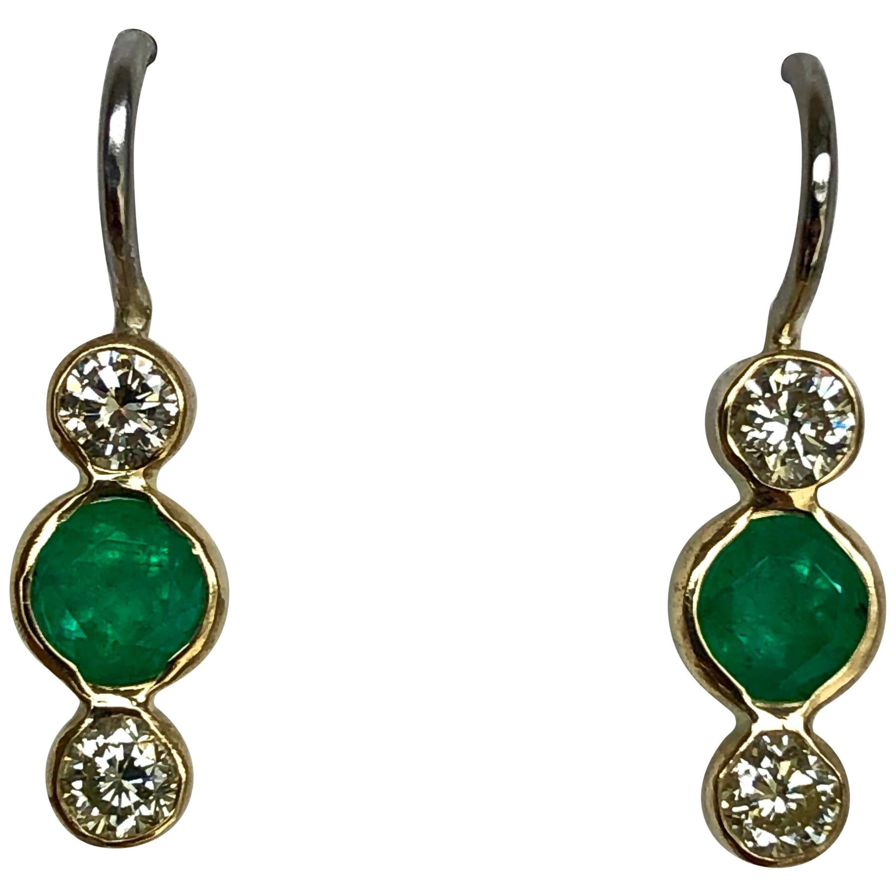 Emerald Diamond Gold 18 Karat & Platinum Dangle Earrings