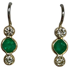 Emerald Diamond Gold 18 Karat & Platinum Dangle Earrings