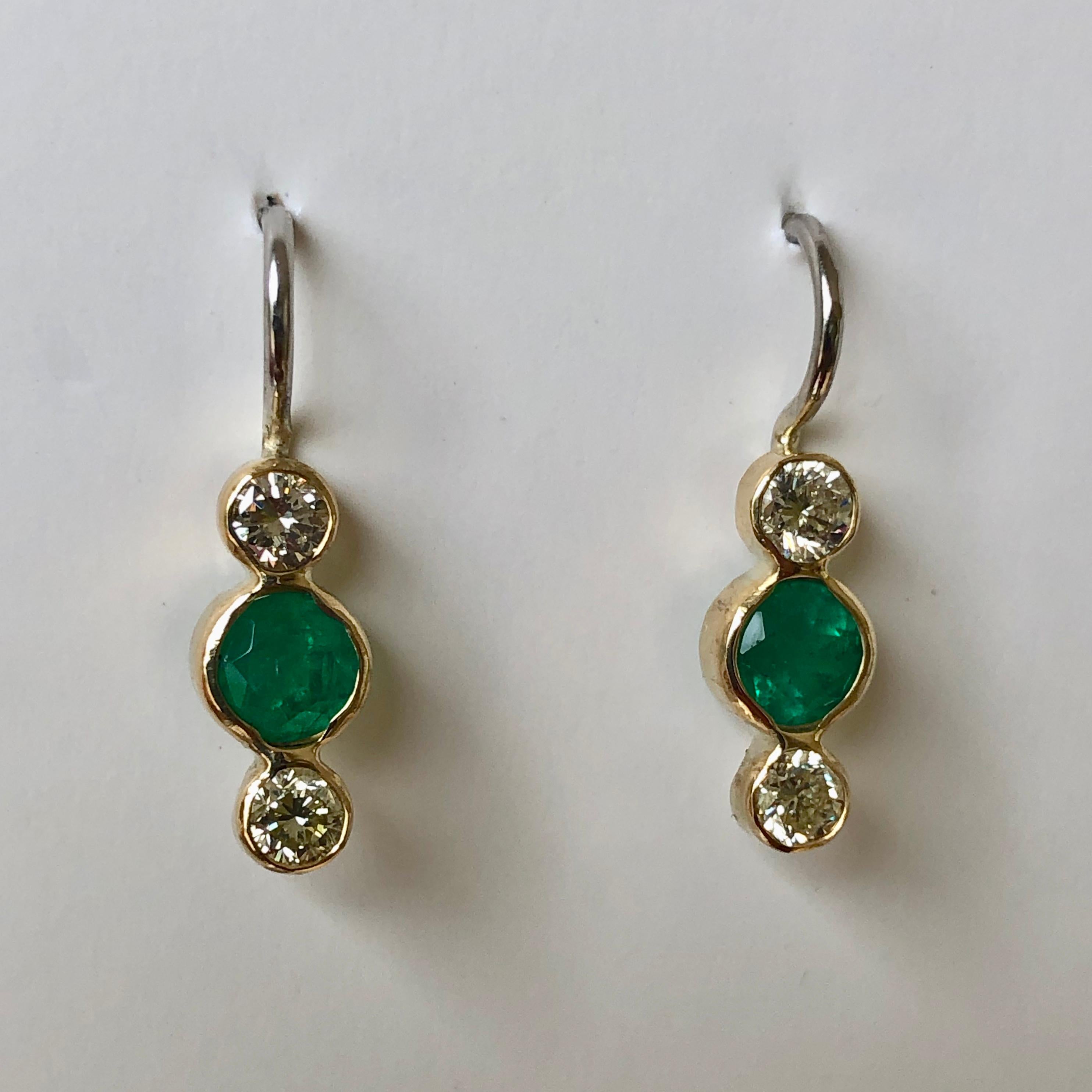 Emerald Diamond Gold 18 Karat & Platinum Dangle Earrings 7