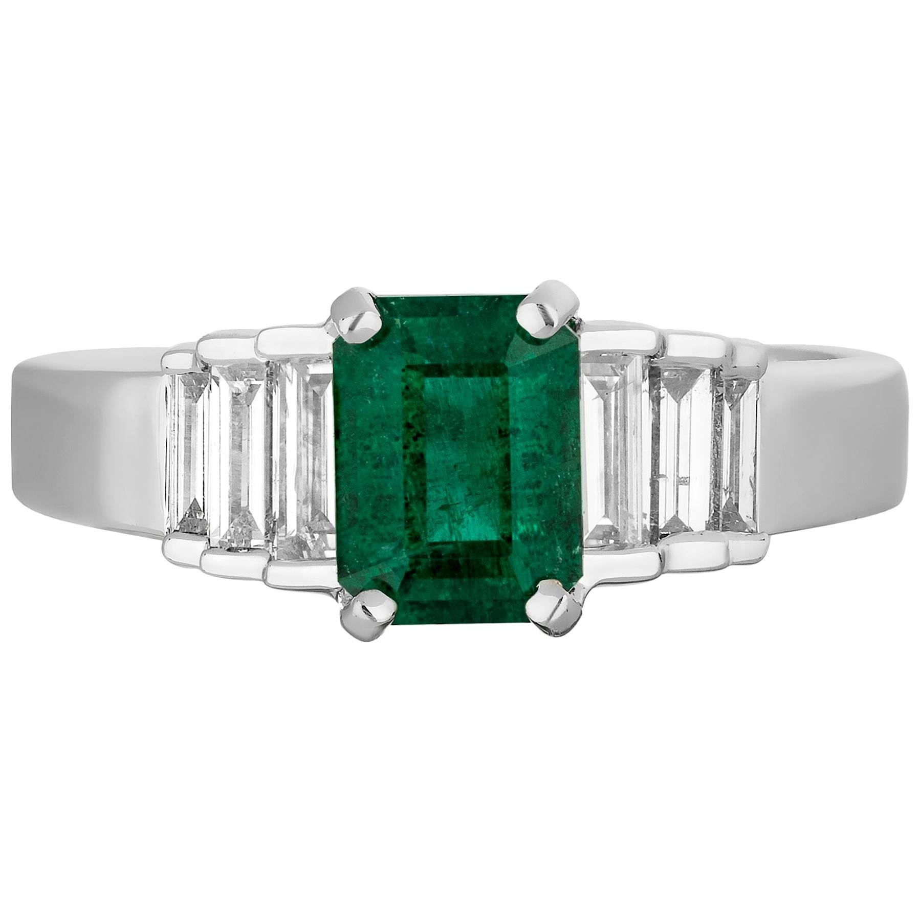 1.04 Carat Emerald Diamond Cocktail Ring For Sale