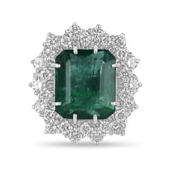 10.4 Carat Emerald Halo Diamond Ring 14K White Gold