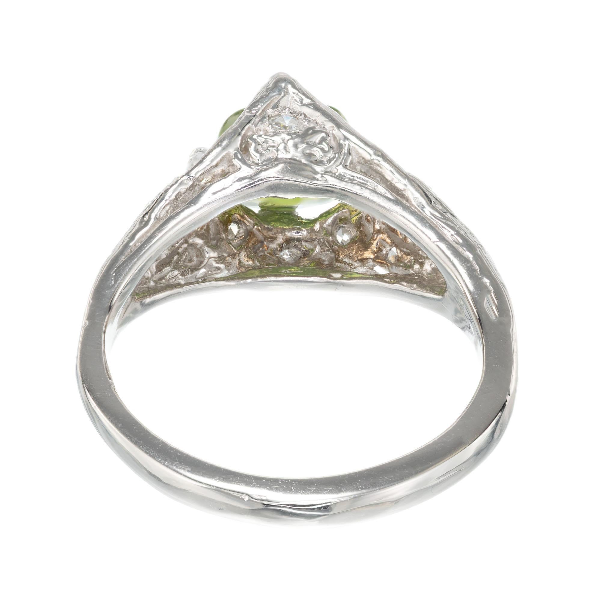 1.04 Carat Green Russ Demantoid Garnet Diamond Platinum Art Deco Engagement Ring In Good Condition For Sale In Stamford, CT