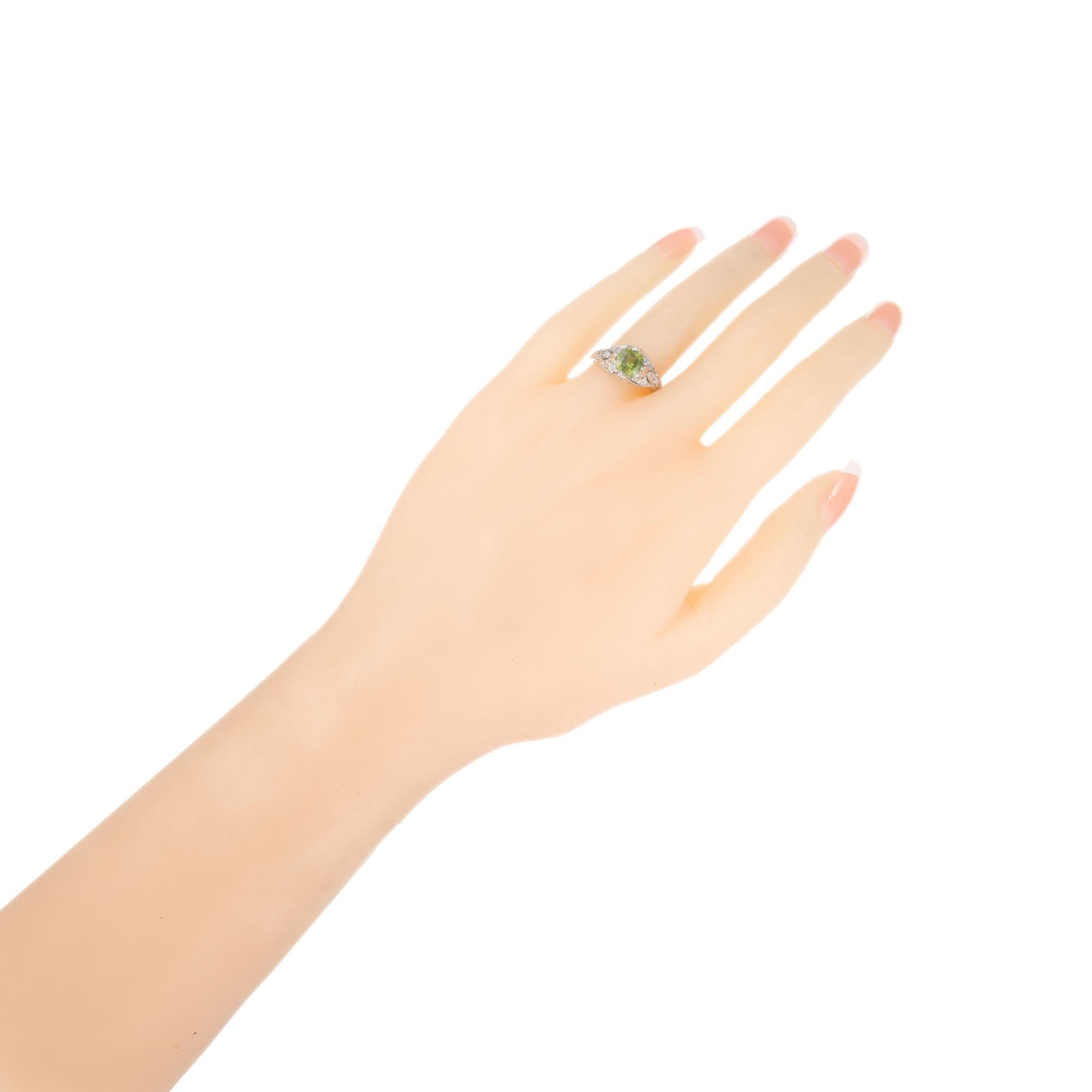 Women's 1.04 Carat Green Russ Demantoid Garnet Diamond Platinum Art Deco Engagement Ring For Sale