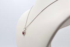 1.04 Carat Heart Cut Ruby Diamond Halo Pendant Necklace 18K White Gold