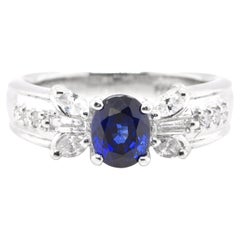 1.04 Carat Natural Blue Sapphire & Diamond Ring Set in Platinum