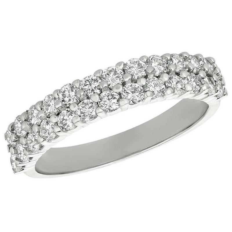 For Sale:  1.04 Carat Natural Diamond 2 Rows Ring G SI 14K White Gold