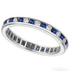 Anneau d'éternité en or blanc 14 carats avec diamants naturels et saphirs de 1,04 carat