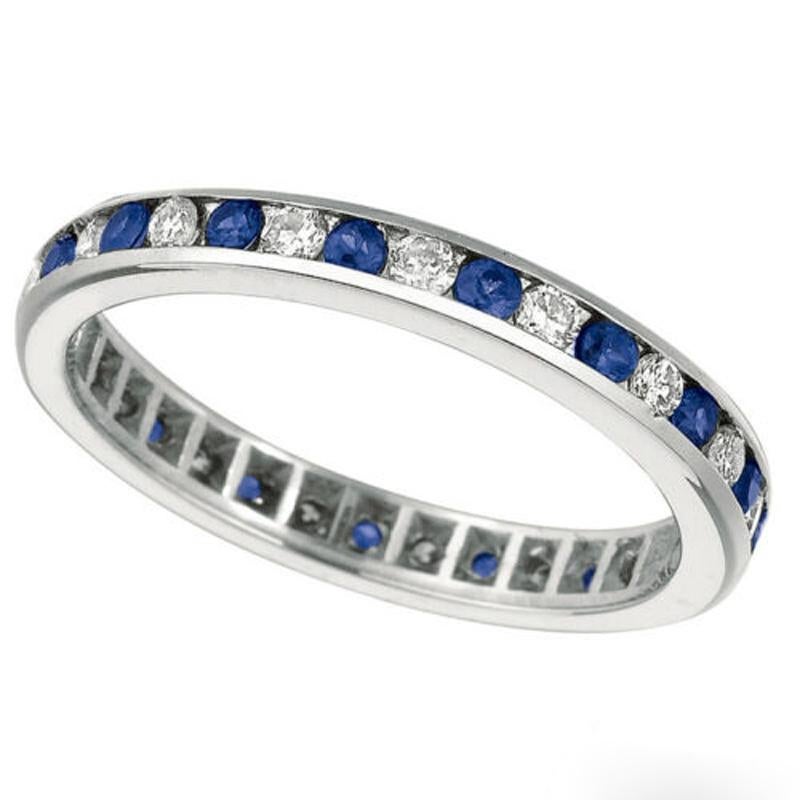 For Sale:  1.04 Carat Natural Diamond & Sapphire Eternity Channel Ring Band 14K White Gold 3