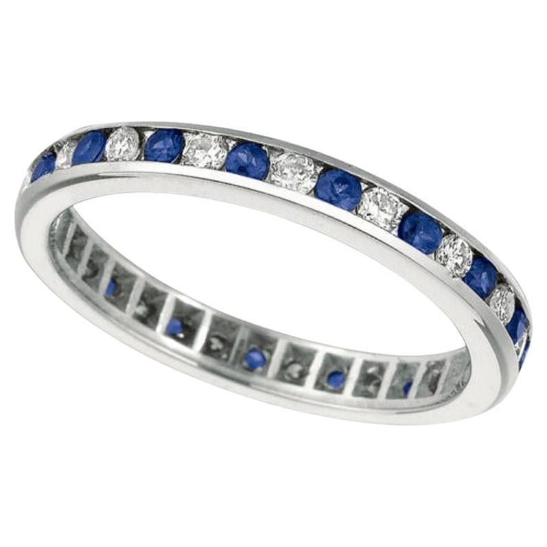 For Sale:  1.04 Carat Natural Diamond & Sapphire Eternity Channel Ring Band 14K White Gold