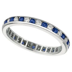 1.04 Carat Natural Diamond & Sapphire Eternity Channel Ring Band 14K White Gold