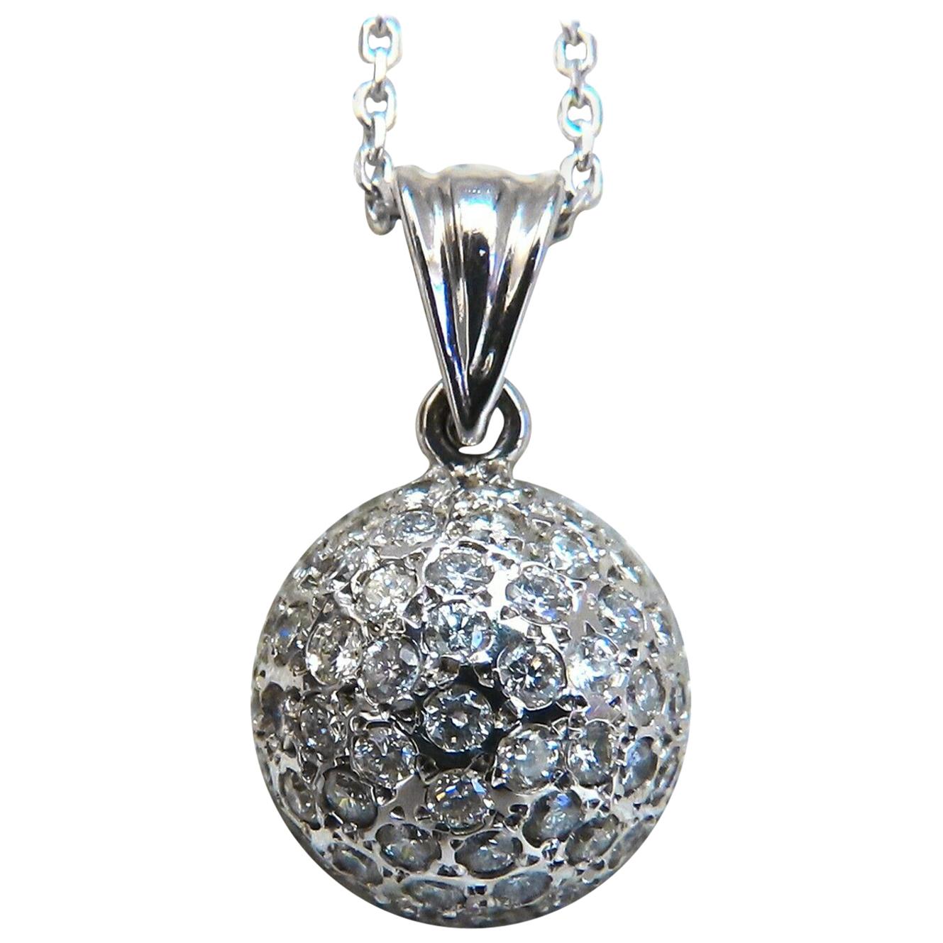 1.04 Carat Natural Diamonds Cluster Dome Ball Necklace 14 Karat