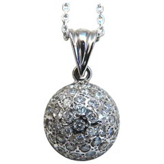 1.04 Carat Natural Diamonds Cluster Dome Ball Necklace 14 Karat