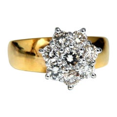 Bague jonc vintage en or 14 carats avec grappe de diamants naturels flottants de 1,04 carat sur anneau