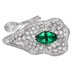 1.04 Carat Natural, Vivid Green Emerald & Diamond Cocktail Ring made in Platinum