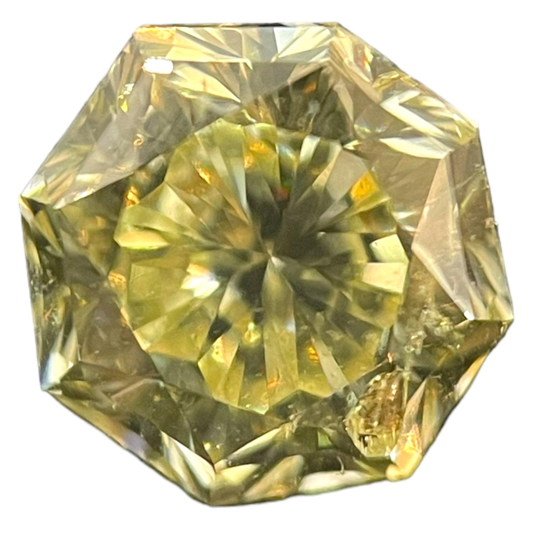1.04 Carat Octagonal Brilliant Gia Certified Fancy Grayish Greenish Yellow I1 Cl In Good Condition For Sale In New York, NY