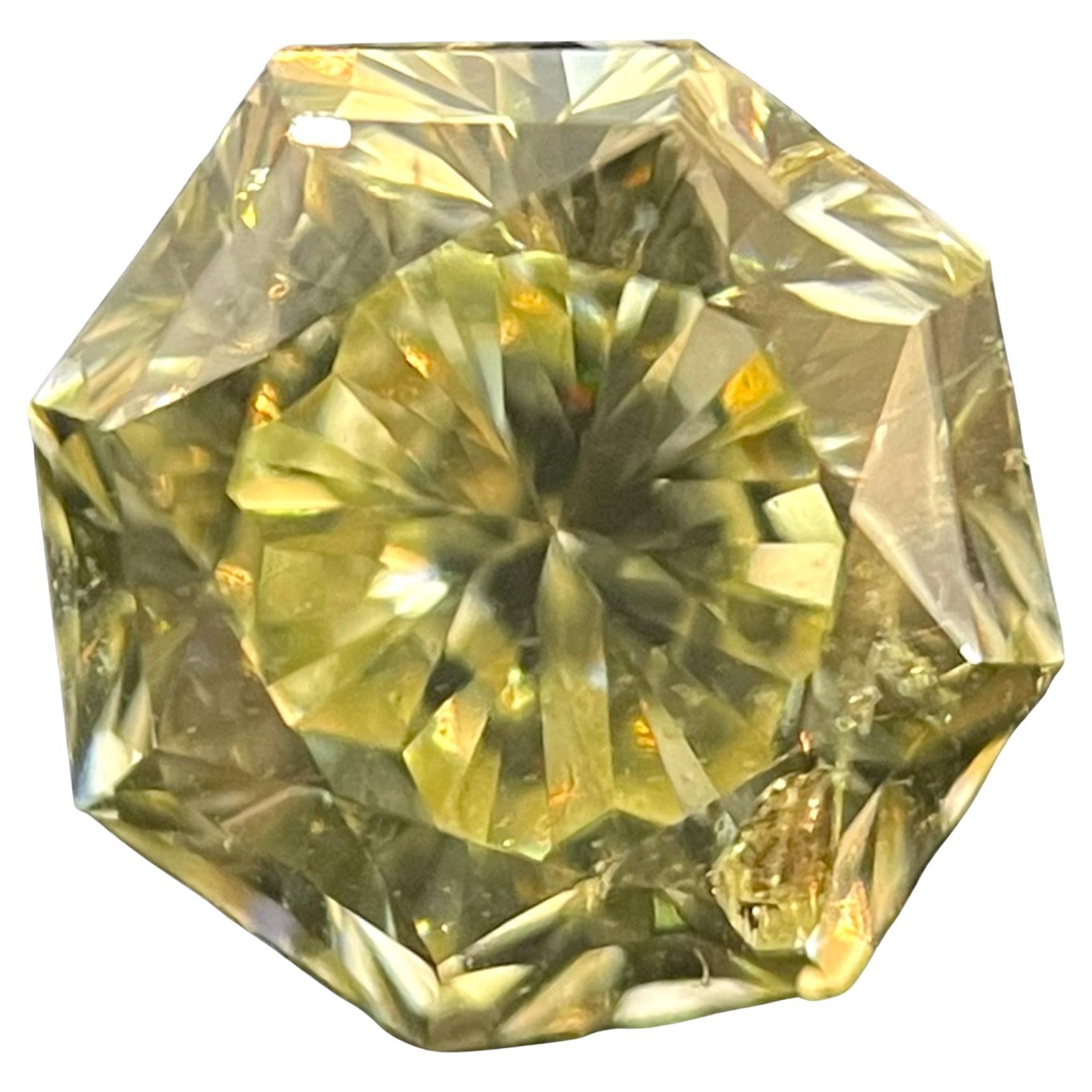 1,04 Quilate Octagonal Brillante Gia Certificado Fancy Gris Verdoso Amarillo I1 Cl