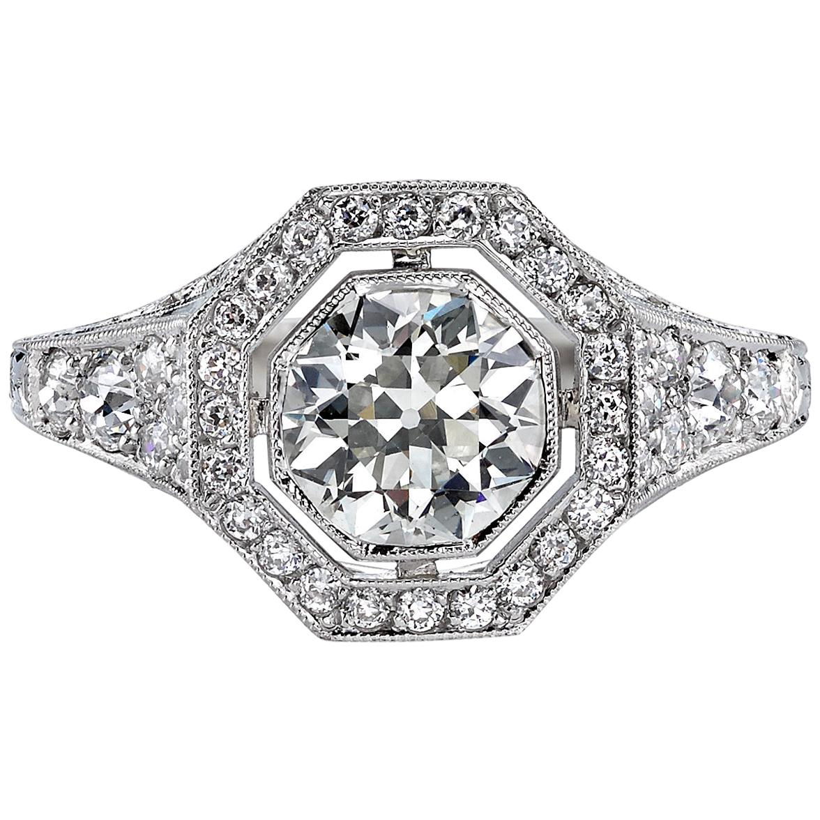 1.04 Carat Old European Cut Diamond Set in a Handcrafted Platinum Ring