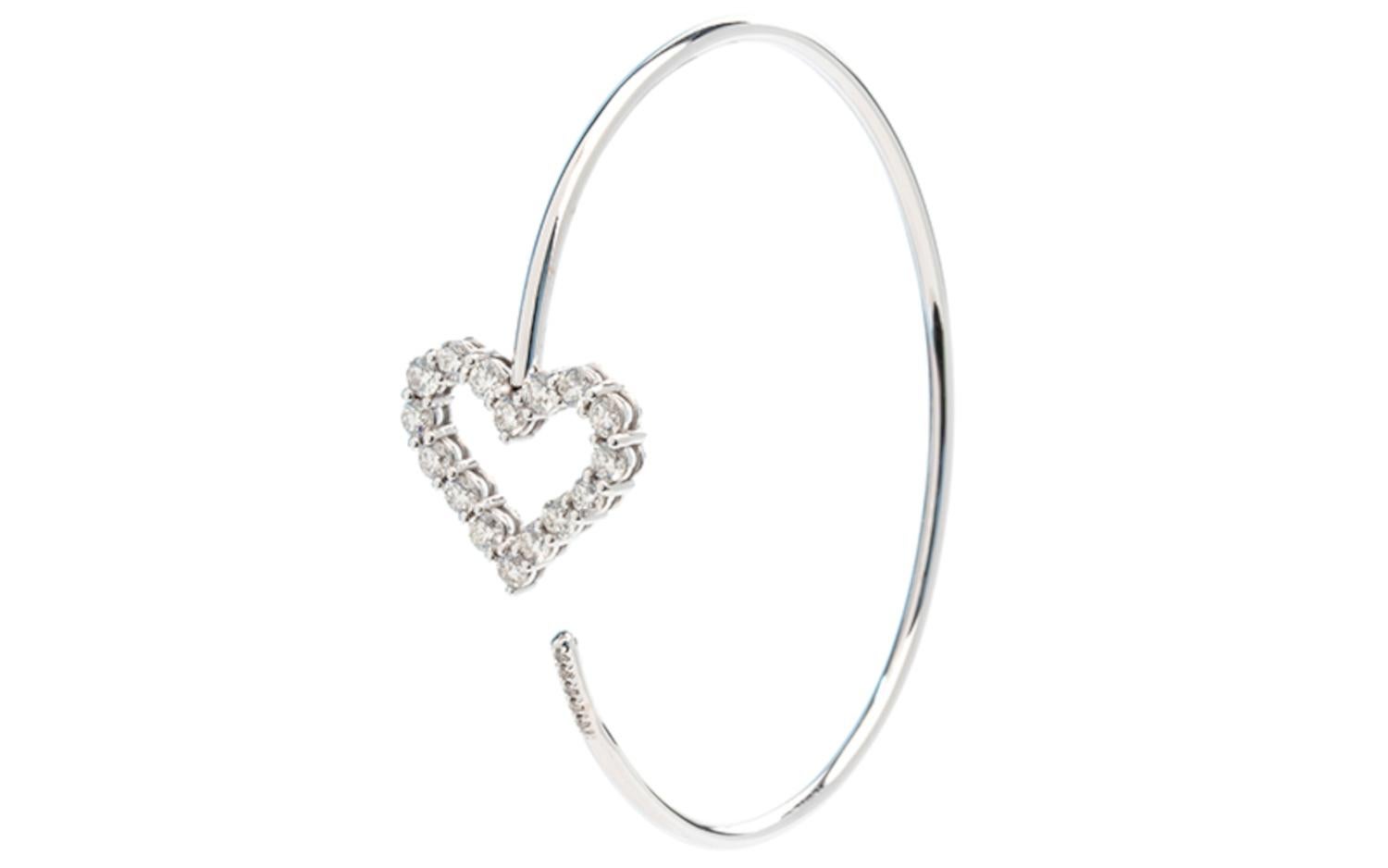 Round Cut 1.04 Carat Open Heart Round Brilliant Diamonds 18K White Gold Bracelet  For Sale