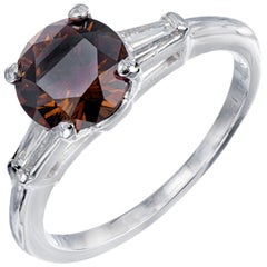 1.04 Carat Orange Brown Diamond Platinum Three-Stone Engagement Ring