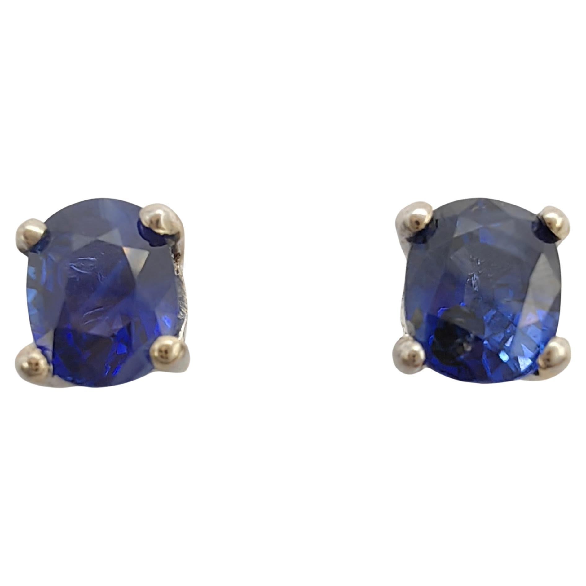 1.04 Carat Oval-cut Sapphire Four Prong Stud Earrings in 18K White Gold For Sale