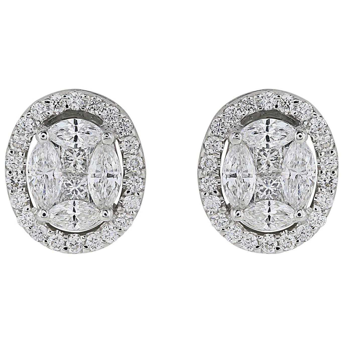 1.04 Carat Oval Shaped Diamond Earrings For Sale