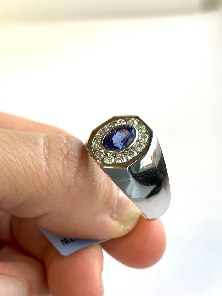 1.04 Carat Oval Tanzanite and Diamond Men's Ring at 1stDibs