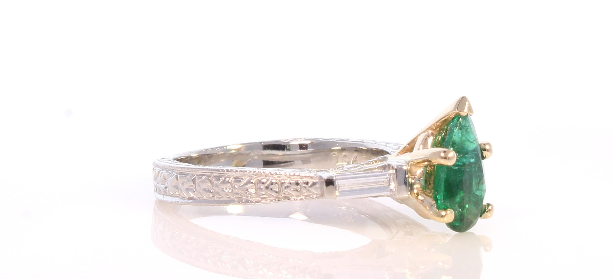 Contemporary 1.04 Carat Pear Shape Green Emerald and Diamond Cocktail Ring in 18 Karat Gold