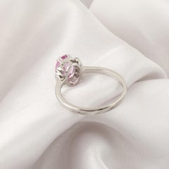 1.04 Ct Oval Pink Sapphire Halo Ring in 18K White Gold 0.11CT Diamond Engagement