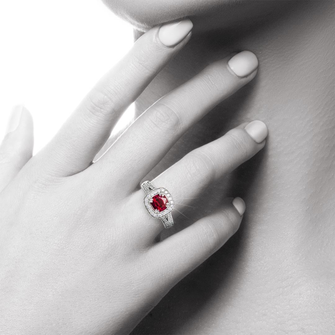 For Sale:  1.04 Carat Red Spinel Cushion Diamond Cluster Ring Natalie Barney 2