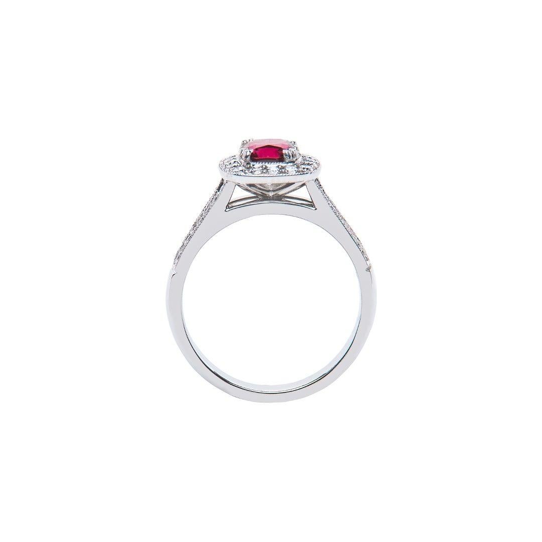 For Sale:  1.04 Carat Red Spinel Cushion Diamond Cluster Ring Natalie Barney 3