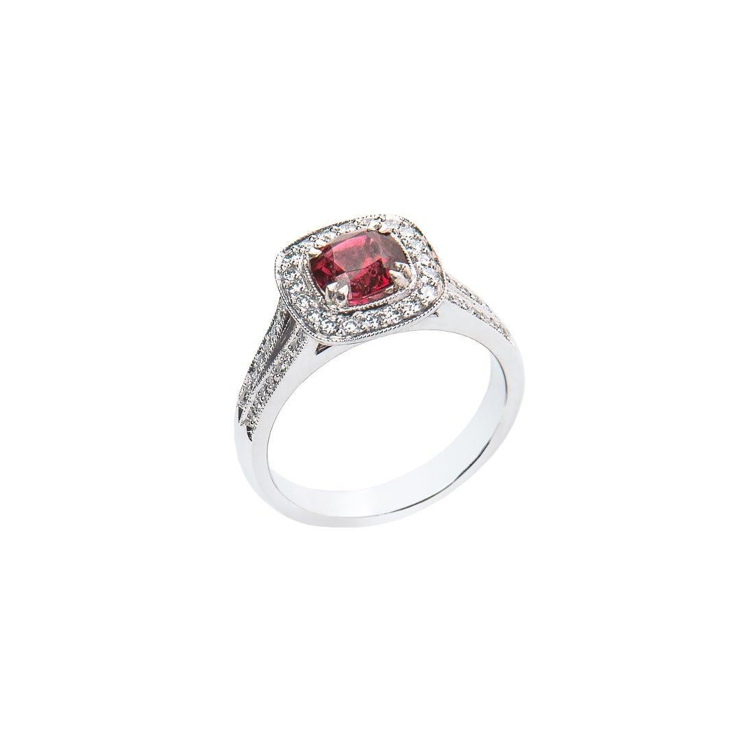 For Sale:  1.04 Carat Red Spinel Cushion Diamond Cluster Ring Natalie Barney 5