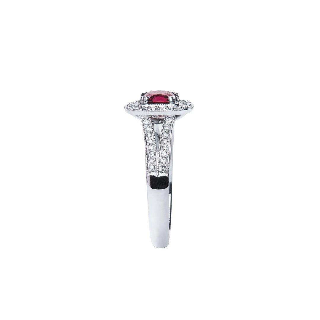 For Sale:  1.04 Carat Red Spinel Cushion Diamond Cluster Ring Natalie Barney 6