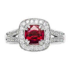 1.04 Carat Red Spinel Cushion Diamond Cluster Ring Natalie Barney