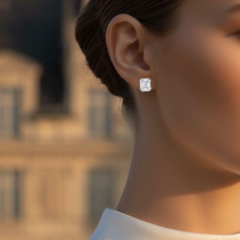 Boucles d'oreilles composées de diamants ronds et baguettes de 1,04 carat en 18W ref1984 en vente 3