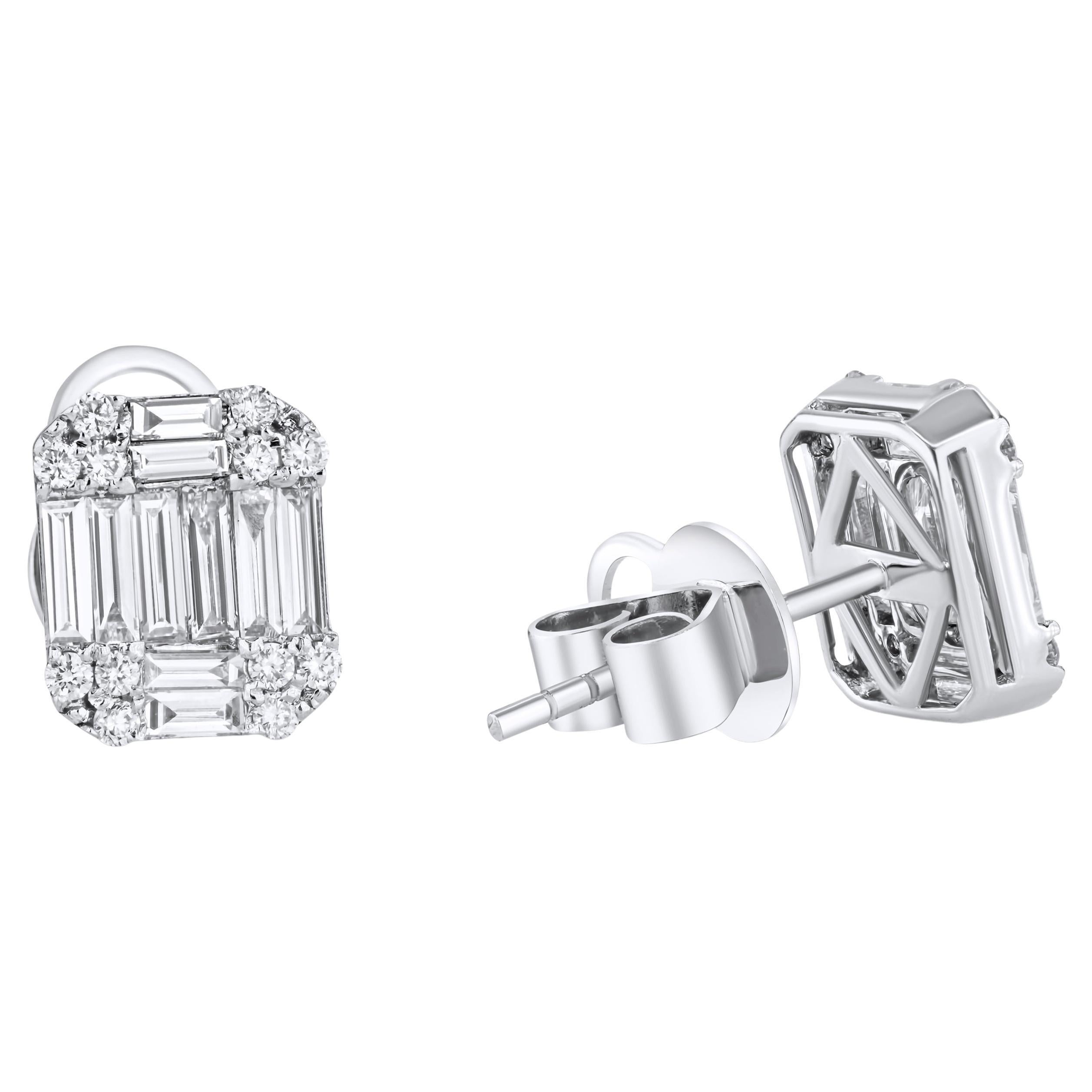 Boucles d
oreilles composées de diamants ronds et baguettes de 1,04 carat en 18W ref1984 en vente