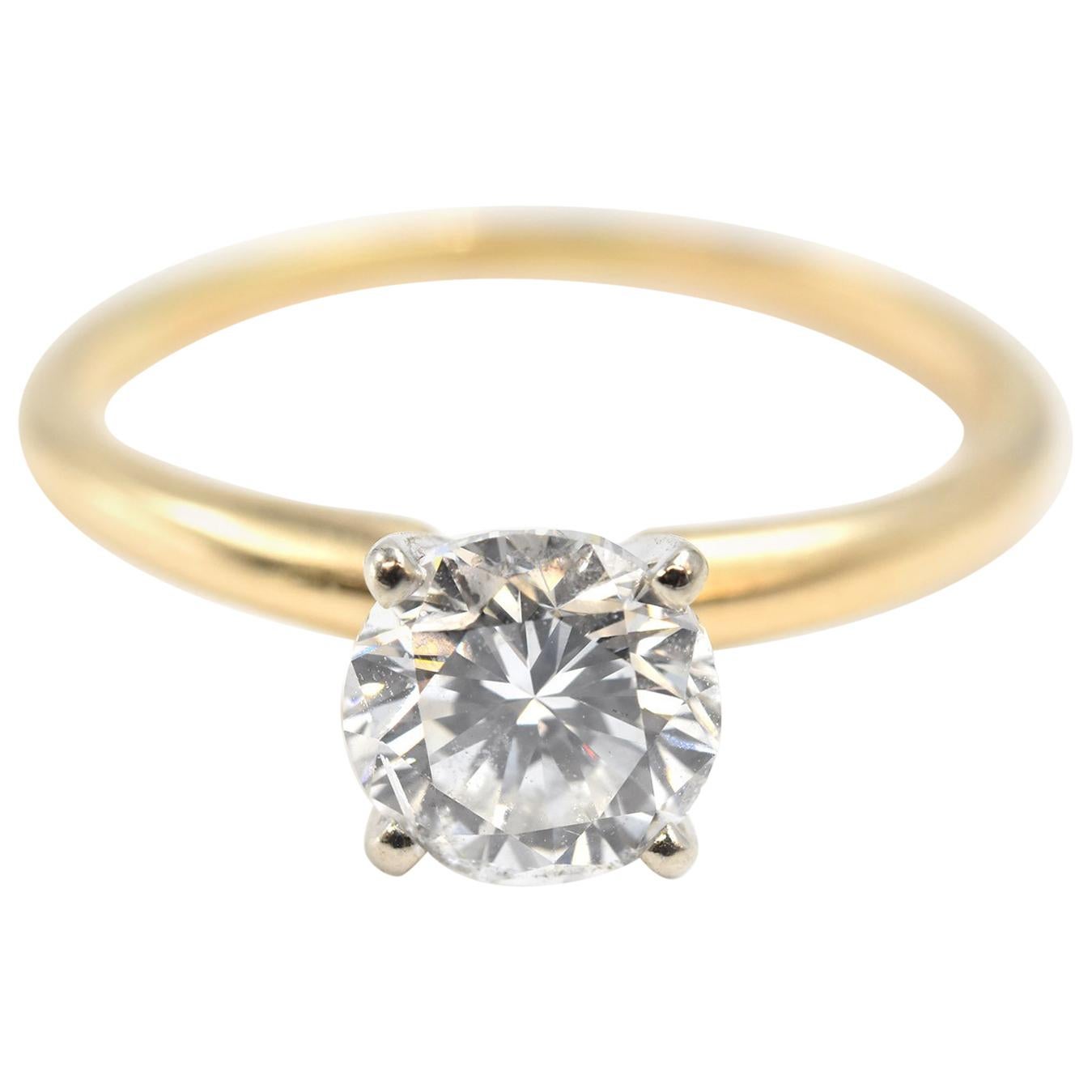 1.04 Carat Round Brilliant Cut Diamond 14k Yellow Gold Solitaire Engagement Ring