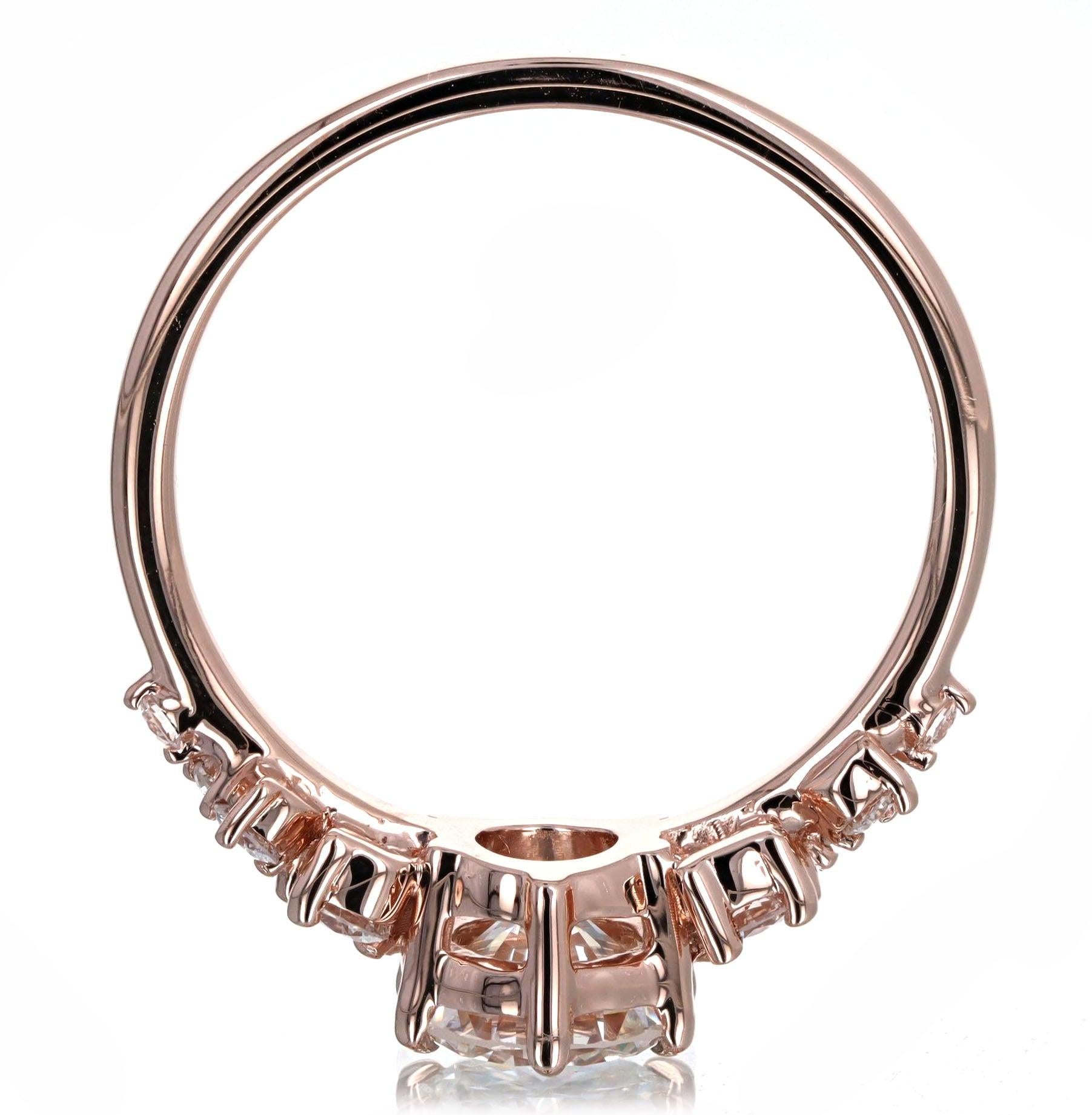 Bague de fiançailles florale en or rose 14 carats avec diamants ronds brillants de 1,04 carat Neuf - En vente à Cape May, NJ